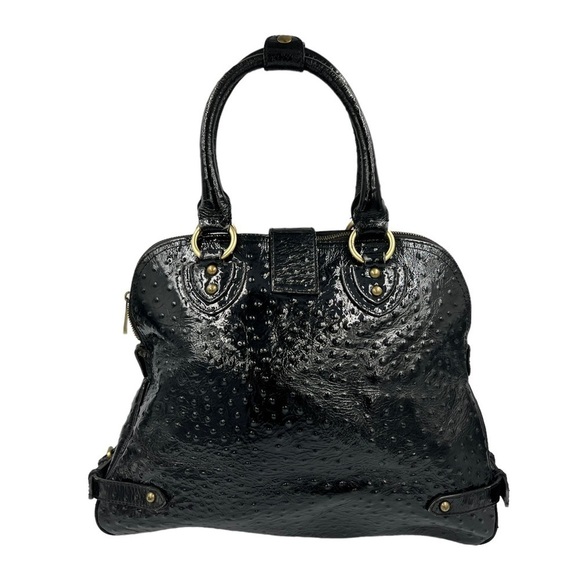 LILY VASAELINI Ostrich Skin Leather Satchel Black - Picture 10 of 13